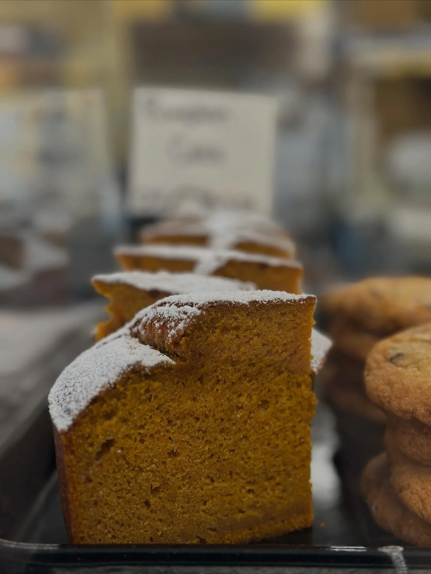 Our pumpkin cake by the slice is back! It is so soft and tender and moist, it&rsquo;s almost like you&rsquo;re eating pumpkin pie. We&rsquo;ll have this through thanksgiving!
