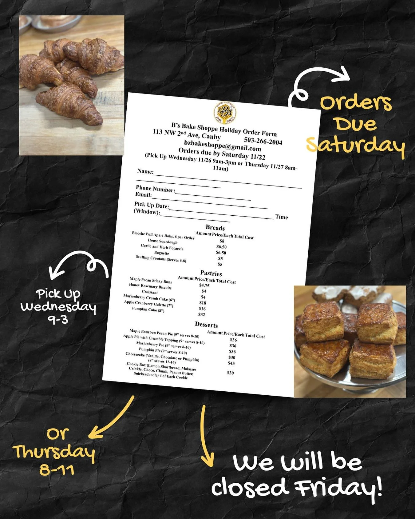 Times a-ticking! Get your pre orders in, they are due by Saturday. Fill one out in store or download one from our website and email it in.