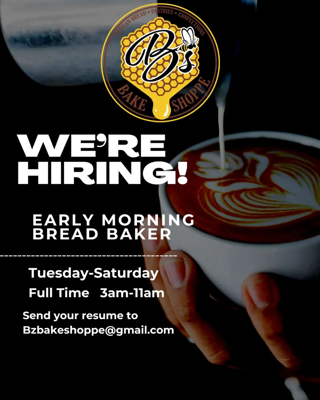 We&rsquo;re hiring for an early morning bread and pastry baker! Find our full ad on poached jobs. Send in your resume and a cover letter if interested!