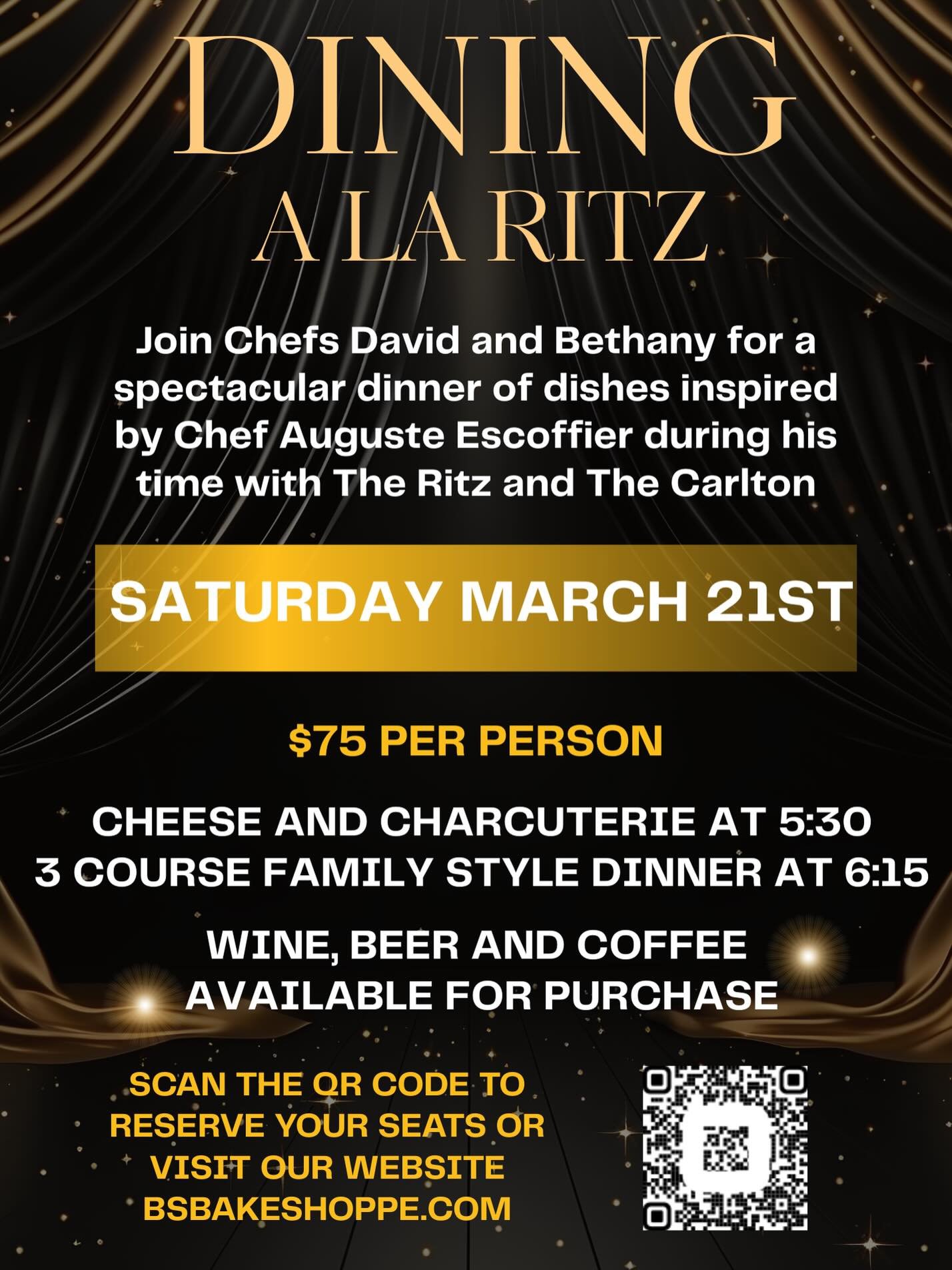 We only have a few seats left! Come join us next Saturday 3/21 for a great evening and delicious food.
