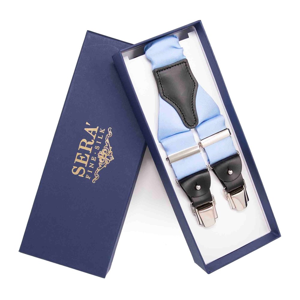 Sera Fine Silk Light Blue Suspenders - Italian Craftsmanship Meets