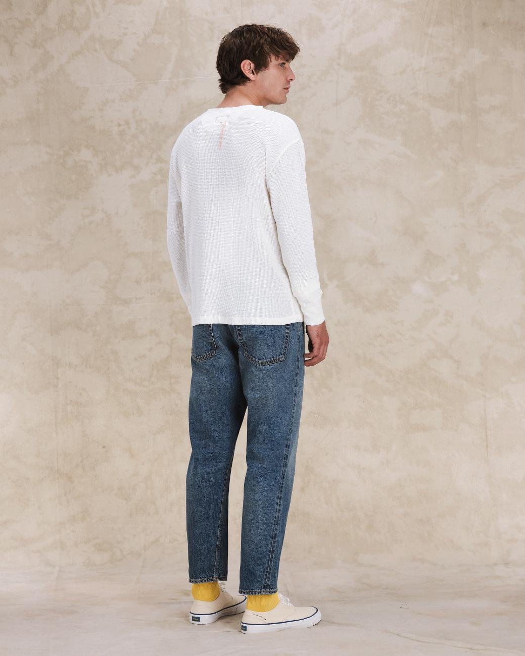 Fortela Amish-CDX55 Waffle Jersey Henley – Off-White