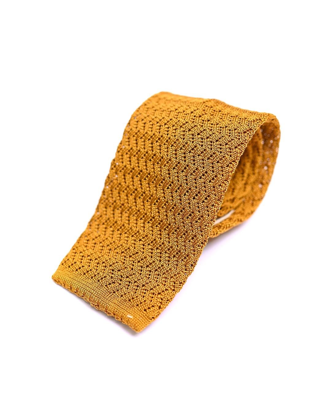Spacca Neapolis - Striped Knit Tie - Mustard Yellow