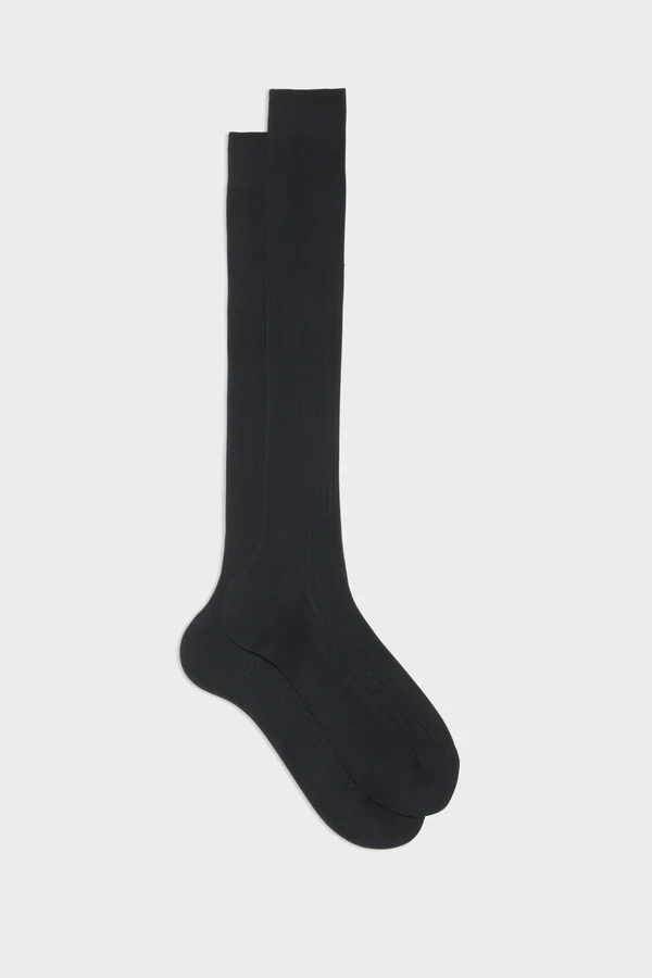 Bresciani - Knee-Length Socks: Cesare 100% Cotton Socks in Navy Blue