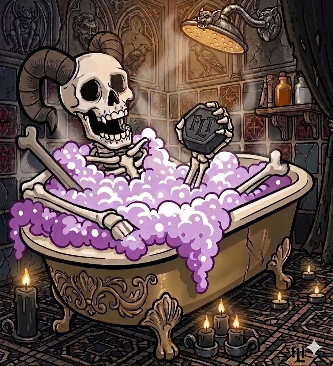 Escanor The Clean 🧼  enjoying a relaxing bath 🛁  get your hands on the goods! Lots of scents available all made with Shea Butter, Coconut Oil and Castor Oil.

#handmade #bath #spooky #gothic #soap 
FILTHYLITTLETHINGSOAPCO.CA
