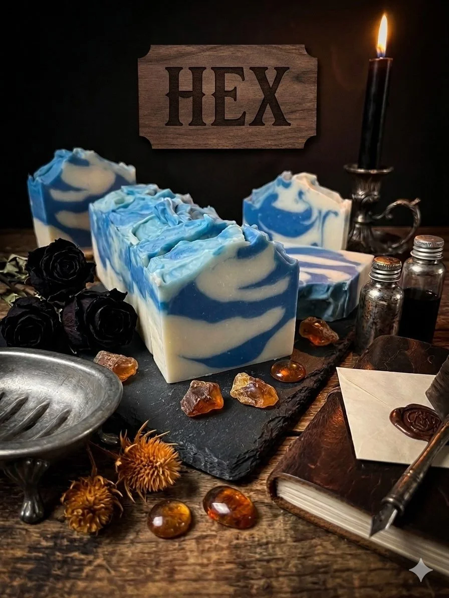 Another new soap HEX to be ready soon! this soap is fragranced with Beach House a nice oceanic scent , something a bit different for my line!
#gothic #handmade #gifts #summerween #spooky 

FILTHYLITTLETHINGSOAPCO.CA
