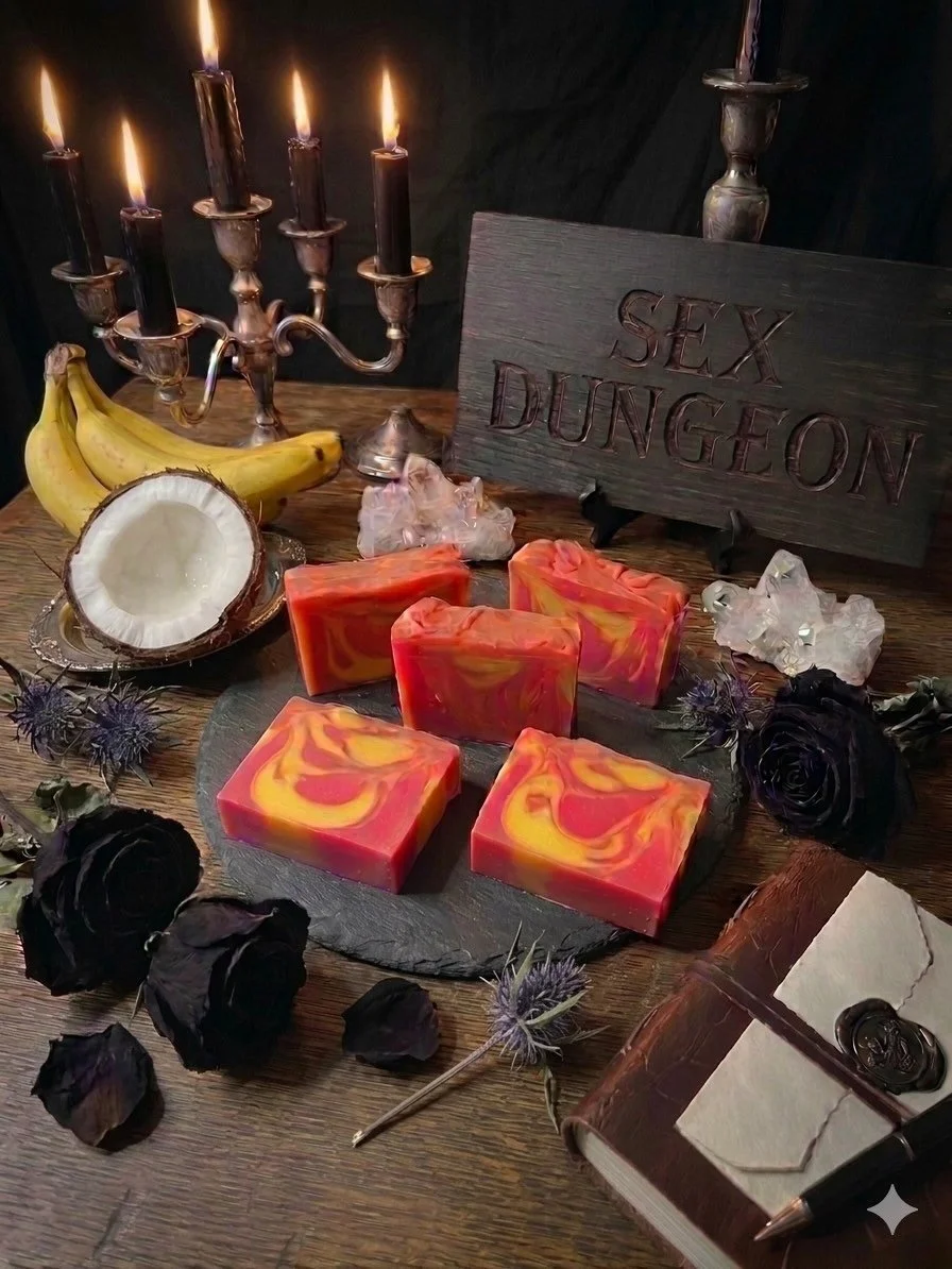 SEX DUNGEON a totally different scent to experience! Get your claws on this Banana Coconut bar 🖤💀