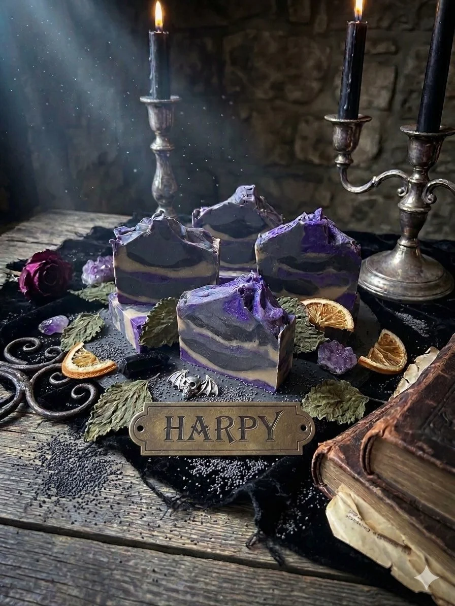 My personal favourite, HARPY, patchouli orange this combo is powerful fresh and invigorating. This soap also contains poppyseeds so this is a must have. 

FILTHYLITTLETHINGSOAPCO.CA

#handmade #skincare #body #gothic #manitoba