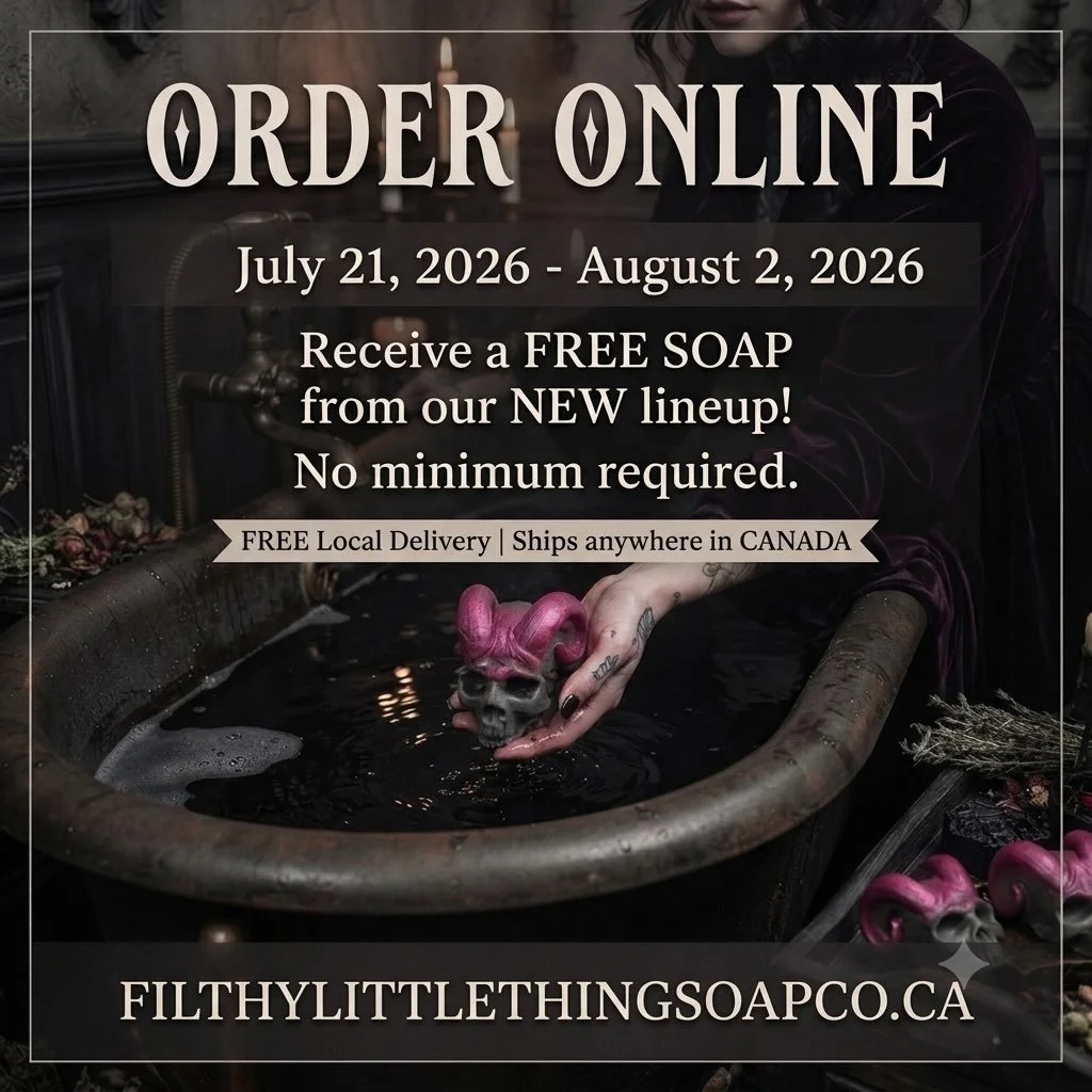 Get your claws on one of the new soaps for Free!
FILTHYLITTLETHINGSOAPCO.CA

#shoplocal #handmade #freegiftwithpurchase #gothhome #skincare