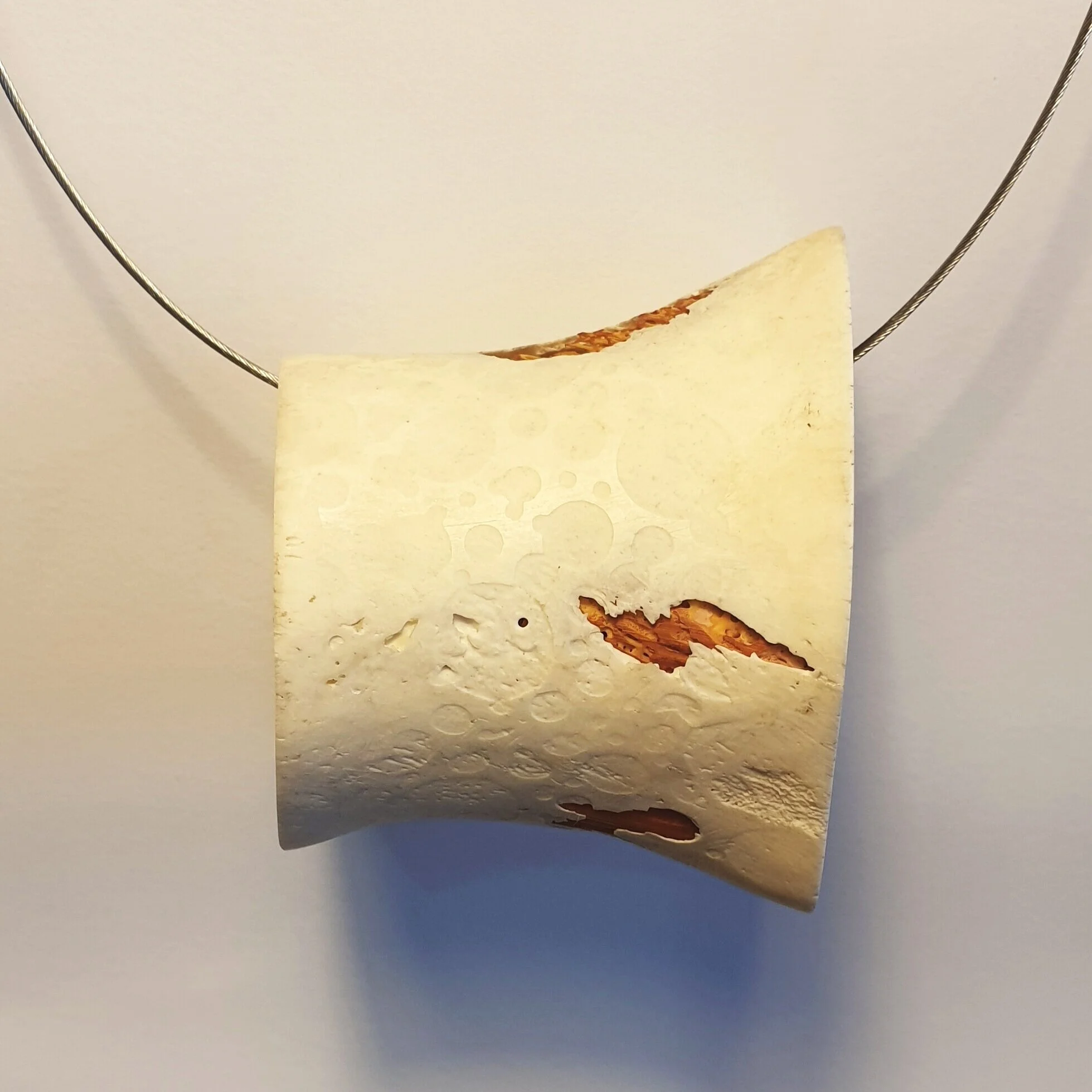 Inside-in, necklace, beef bone, dye, sterling silver, stainless steel cord