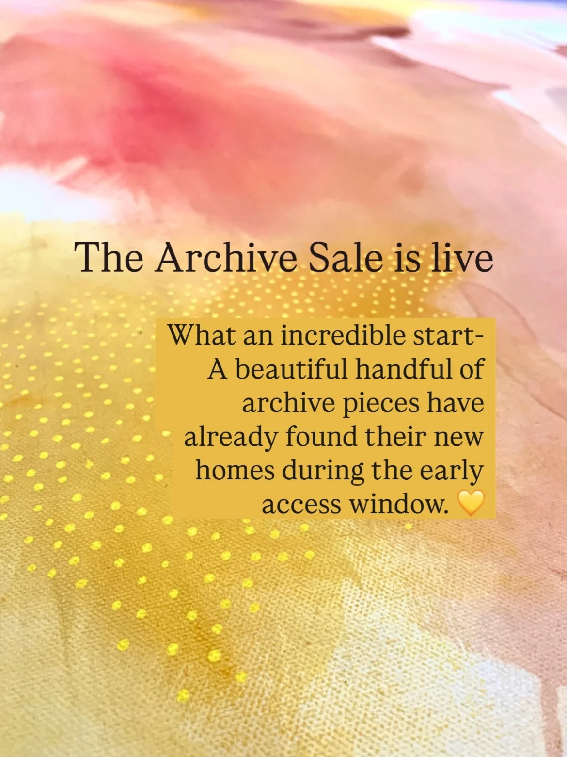 What an incredible start! With a handful of pieces already sold in the Subscribers pre sale I am now opening the doors to my Instagram Community.

 How to shop:

1. Click the link in my bio 

2. Use code &ldquo;ARCHIVE&rdquo;
at checkout

Enjoy the b