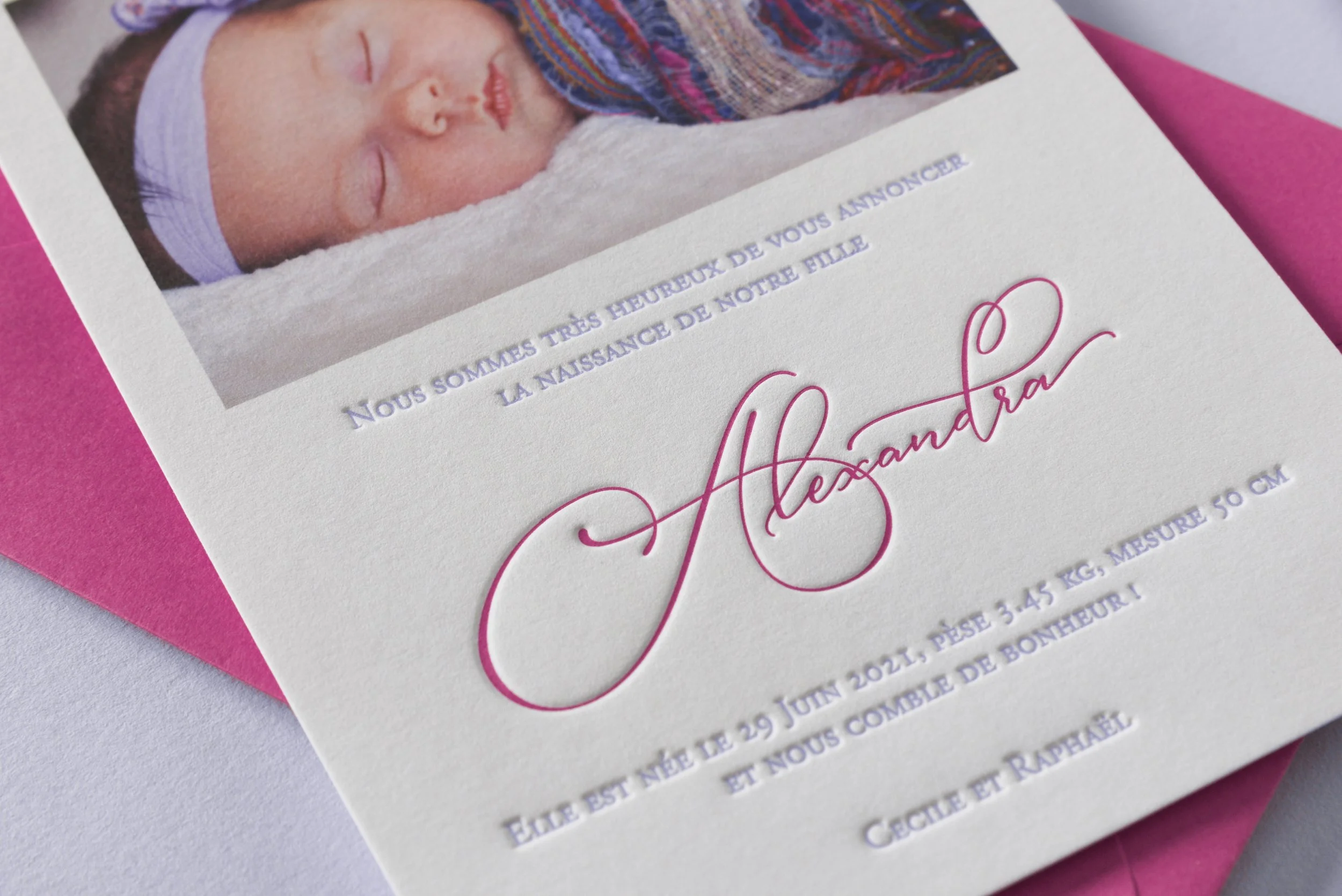 Letterpress With Love, Letterpress Birth Announcement, Alexandra, details