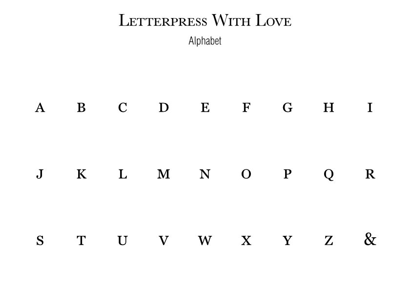 Letterpress With Love, Letterpress Personalised Cards, Ginevra, Alphabet