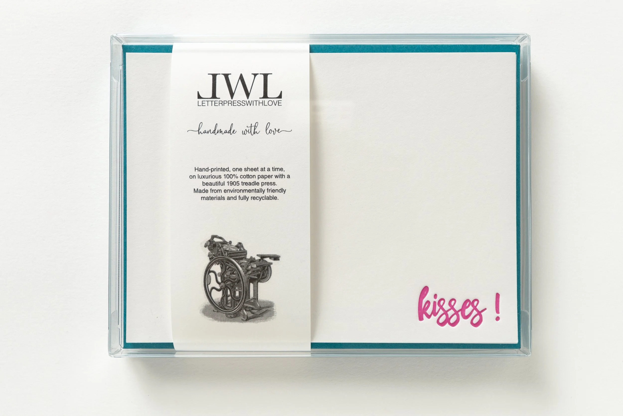 Letterpress With Love, Letterpress Notecard, Kisses, Gift Box