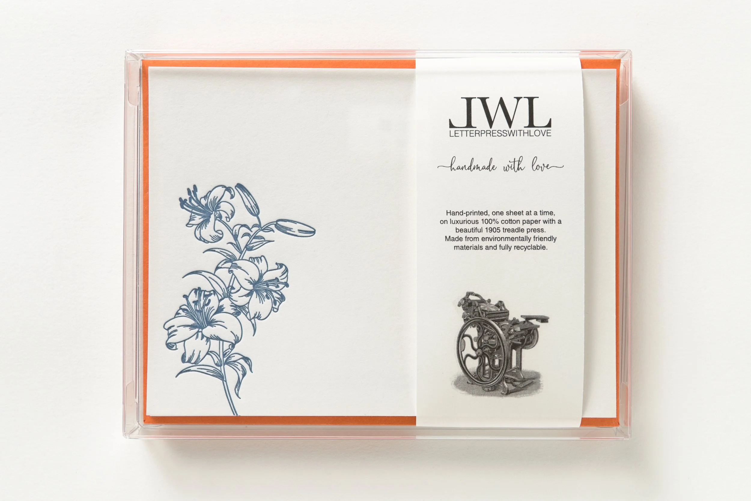 Letterpress With Love, Letterpress Notecard, Lily Flowers, Gift Box