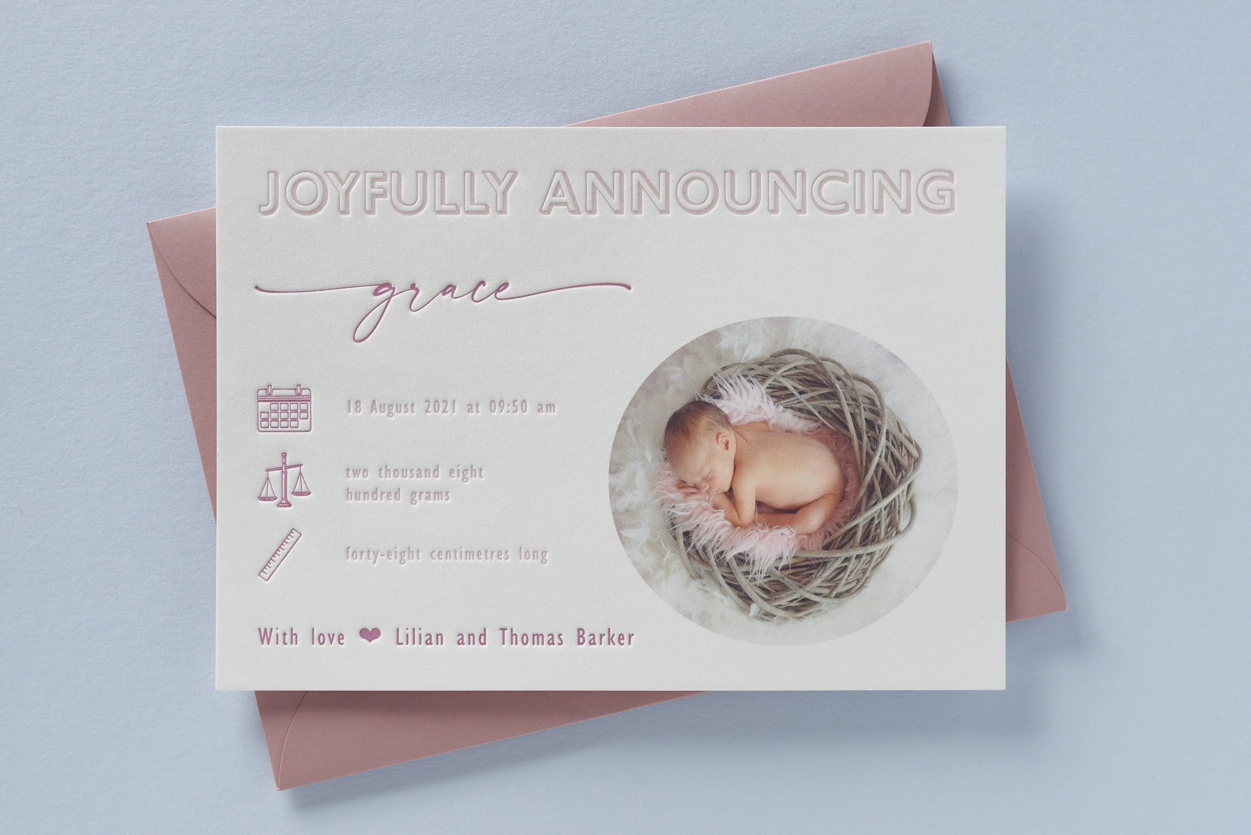 Letterpress Birth Announcement, Grace
