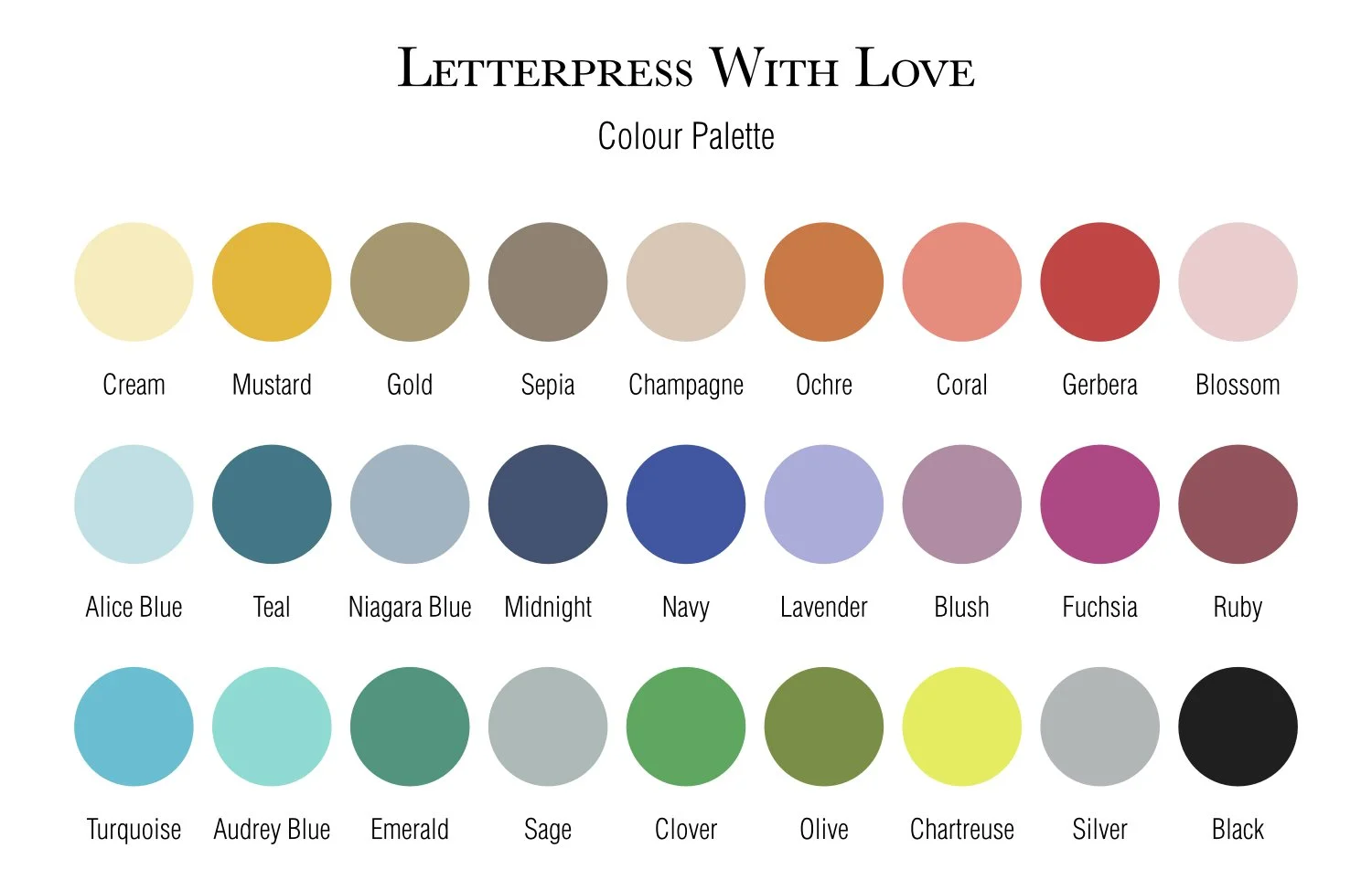 Letterpress With Love, Colour Palette