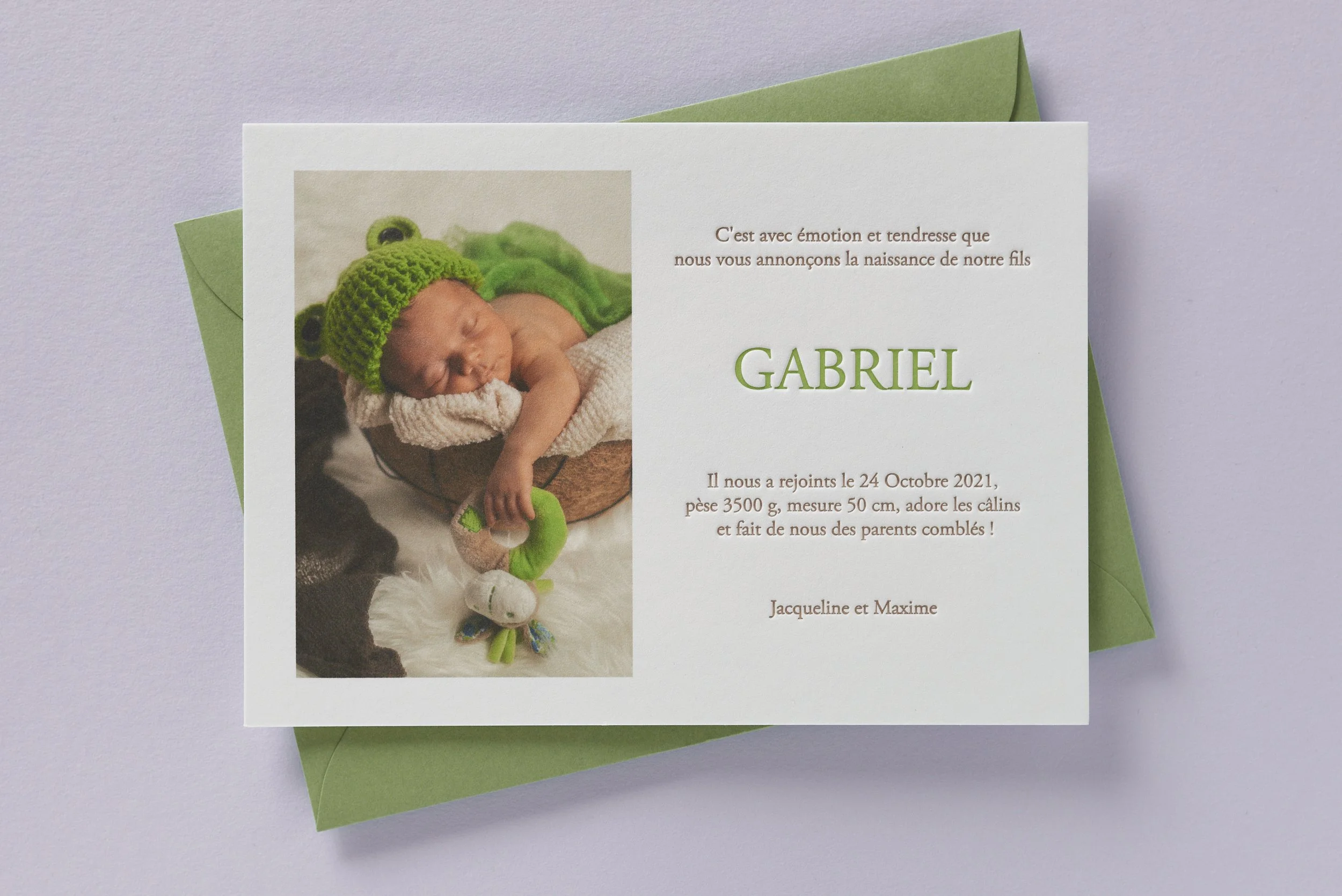 Letterpress Birth Announcement, Gabriel