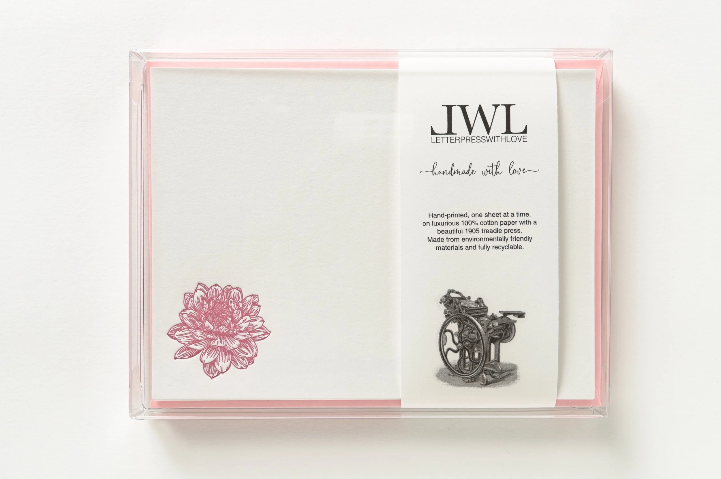 Letterpress With Love, Letterpress Notecard, Lotus Flower, Gift Box