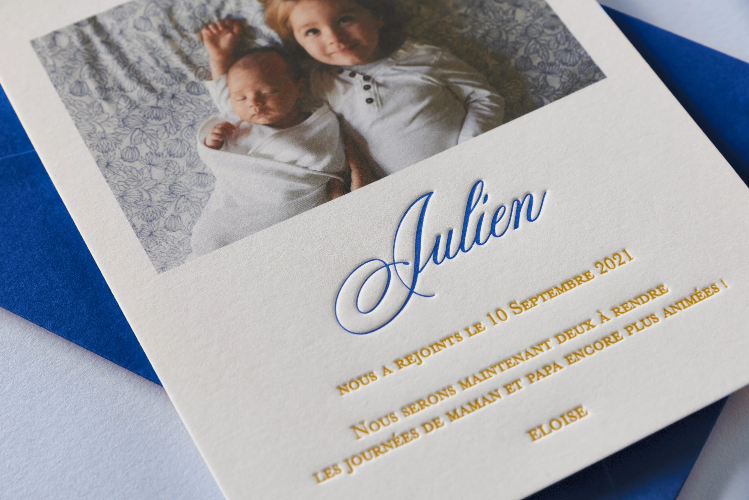Letterpress With Love, Letterpress Birth Announcement, Julien, details
