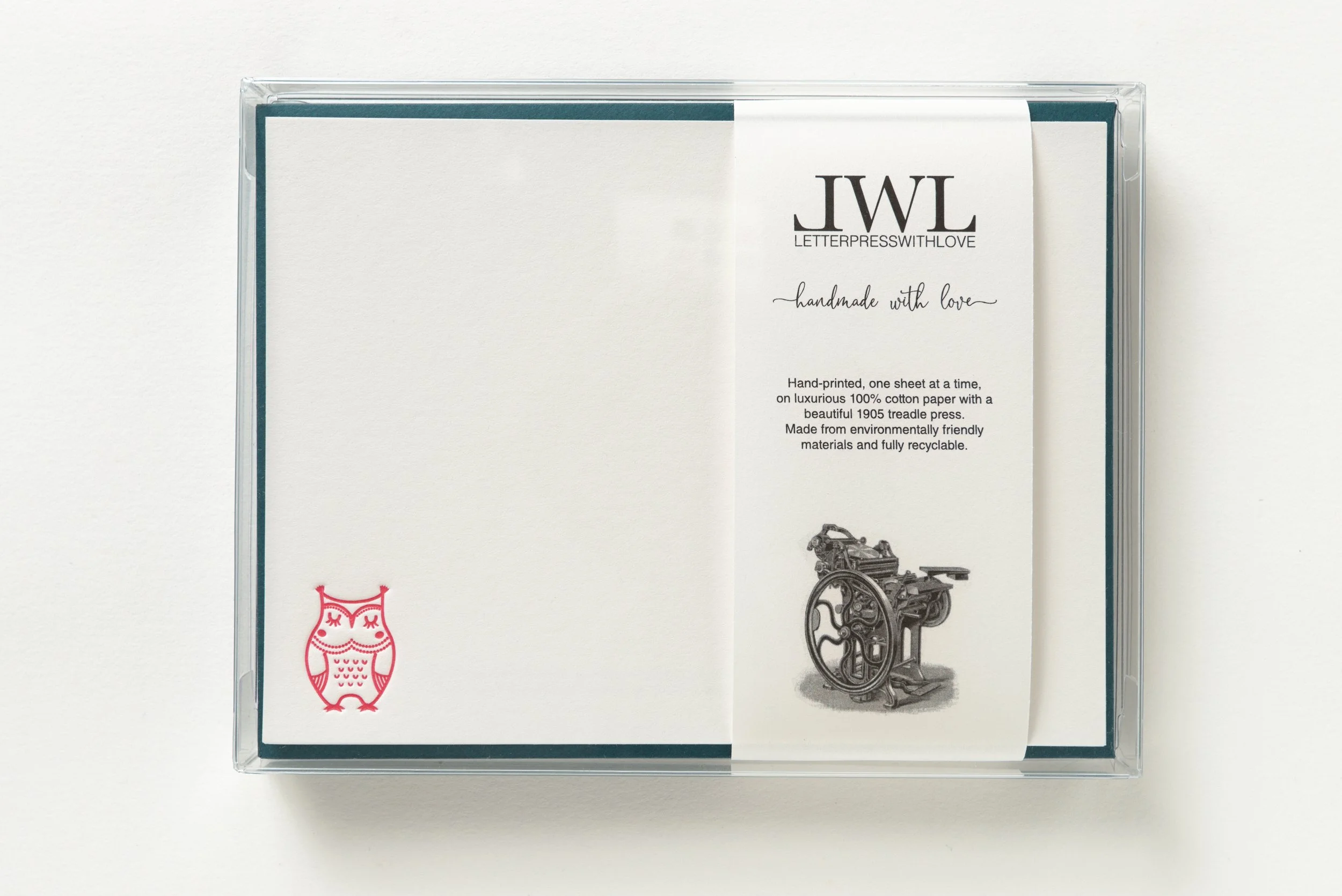Letterpress With Love, Letterpress Notecard, Owl, Gift Box