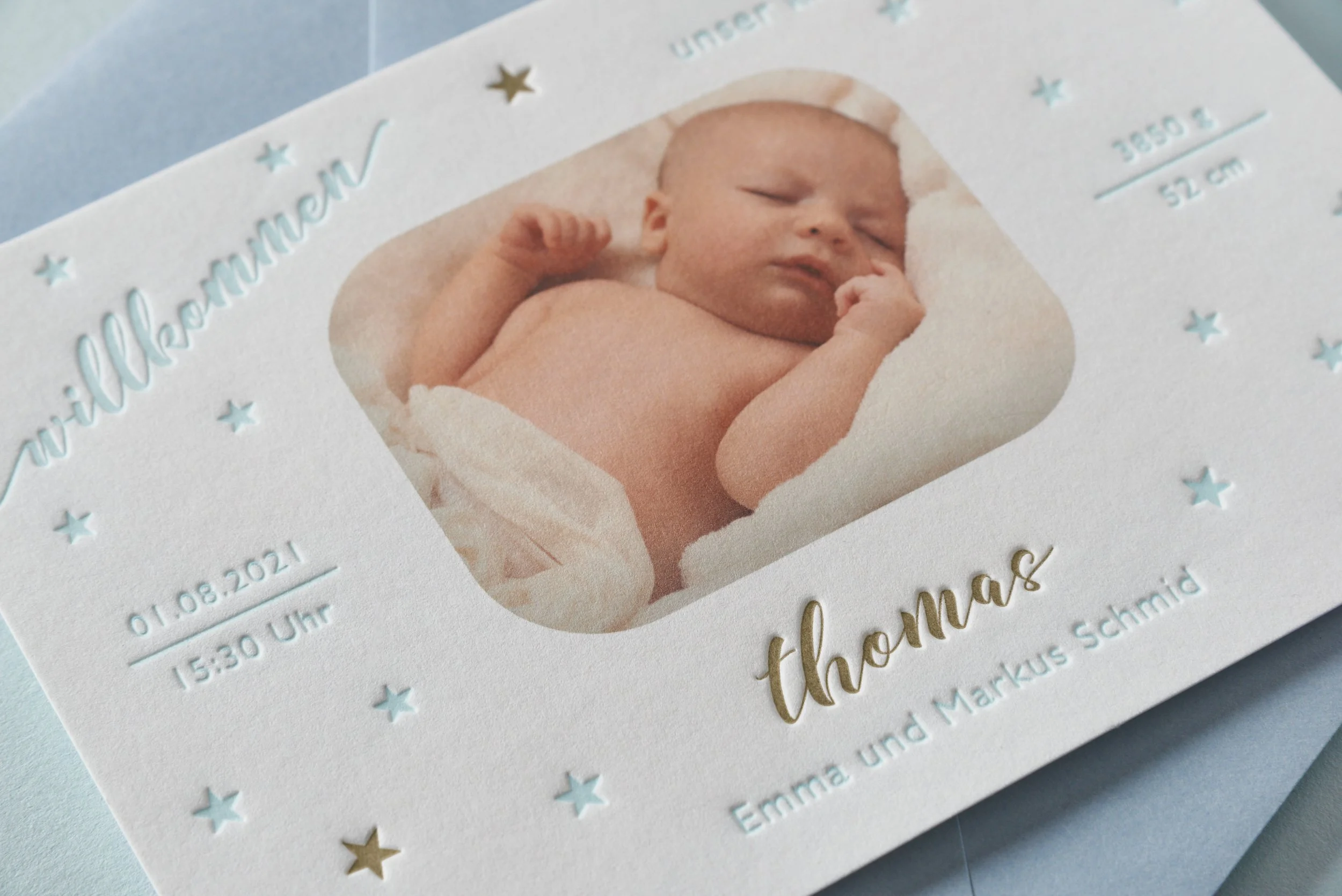 Letterpress With Love, Letterpress Birth Announcement, Thomas, details