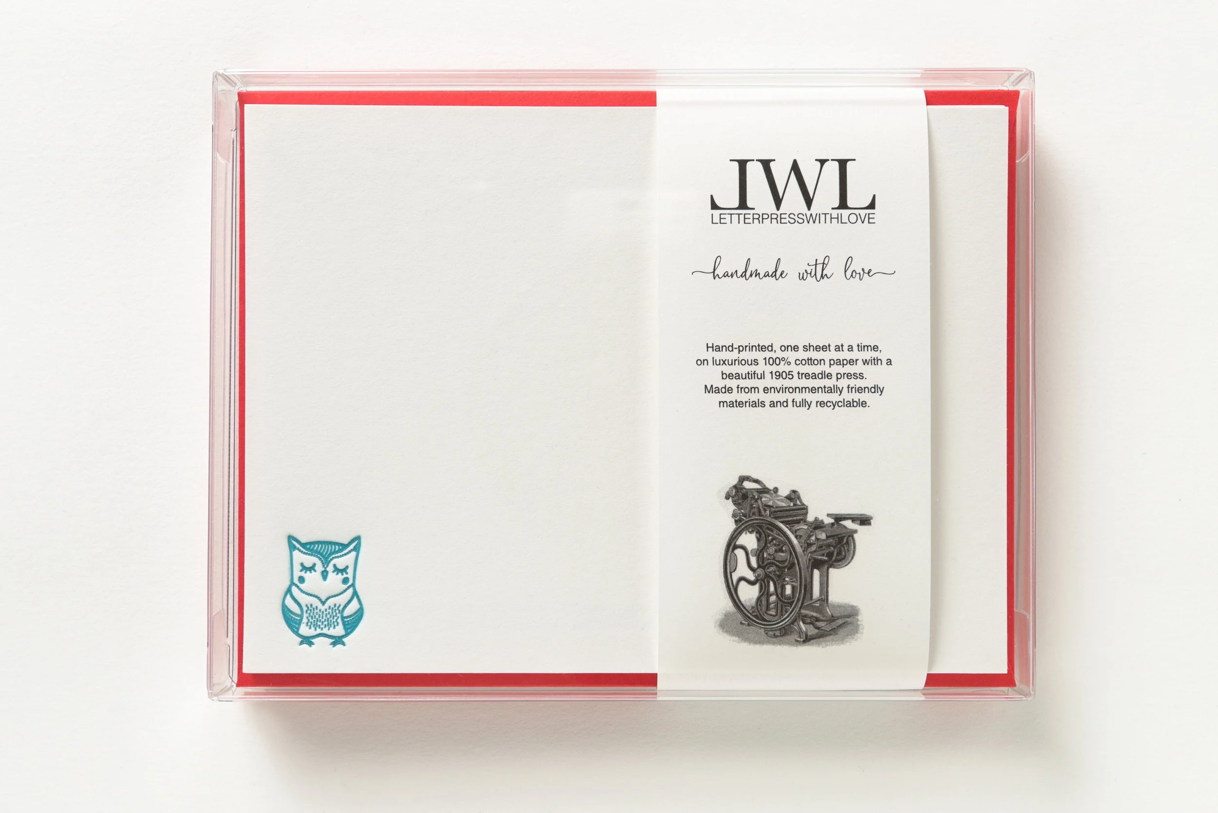 Letterpress With Love, Letterpress Notecard, Little Owl, Gift Box