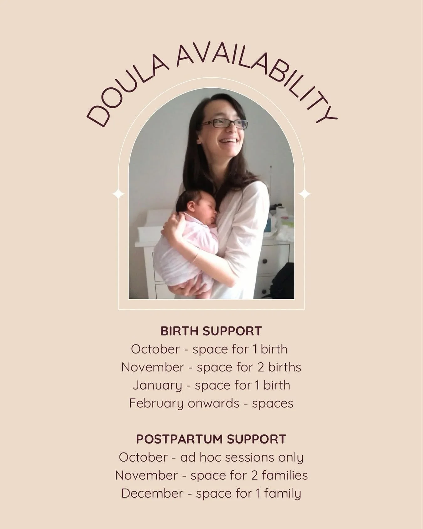 An overdue update on my availability for birth and/or postpartum doula support ✨
It does change day by day though so if you’ve been thinking of doula support, don’t hesitate to get in touch or arrange a free call for us to chat through y