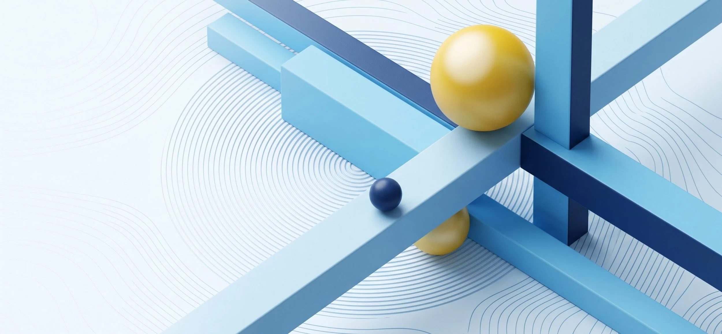 A graphic illustration of spheres and rectangles.