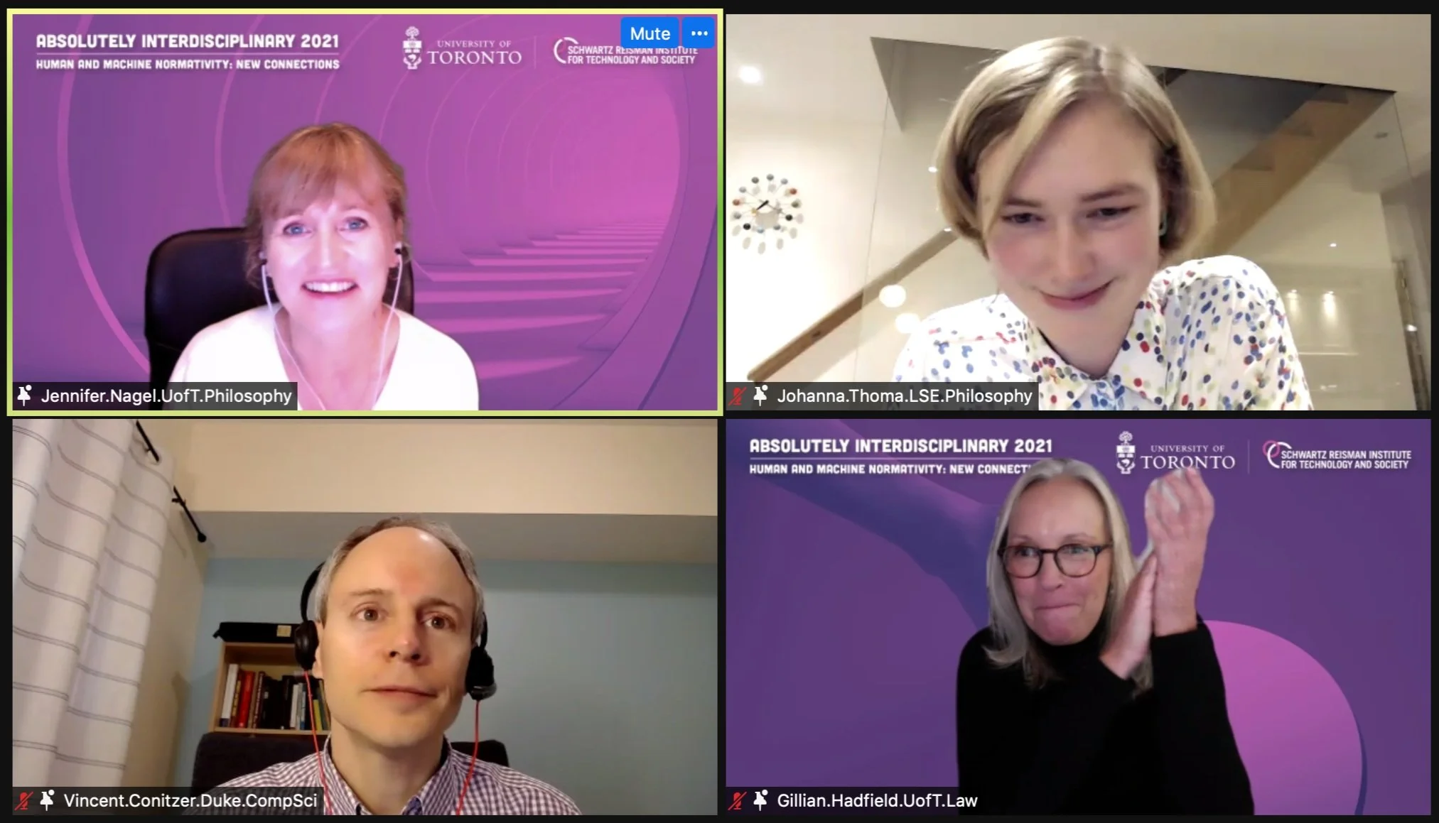 Zoom screenshot of four conference panelists