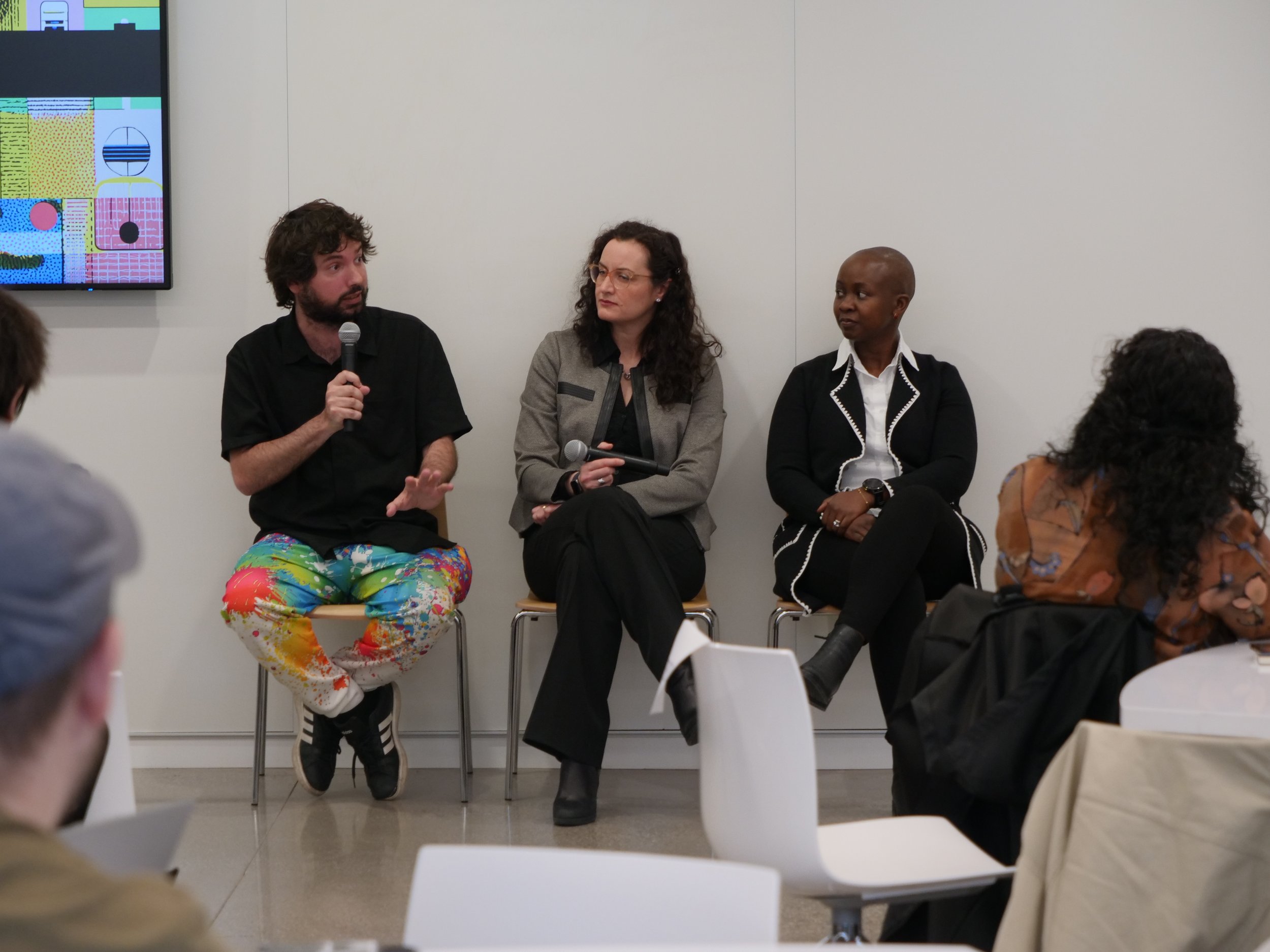 Photo of panelists Rafael Grohman, Laura Rosella, and Shingai Manjengwa.
