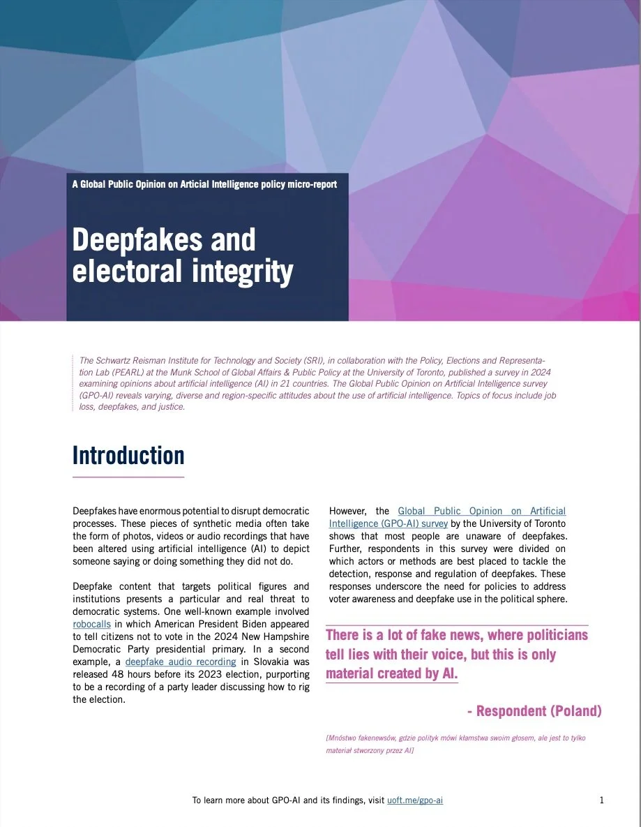 Cover of the GPO-AI Deeps and electoral integrity policy micro-report.