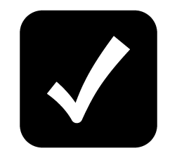 Black background with a large white checkmark.