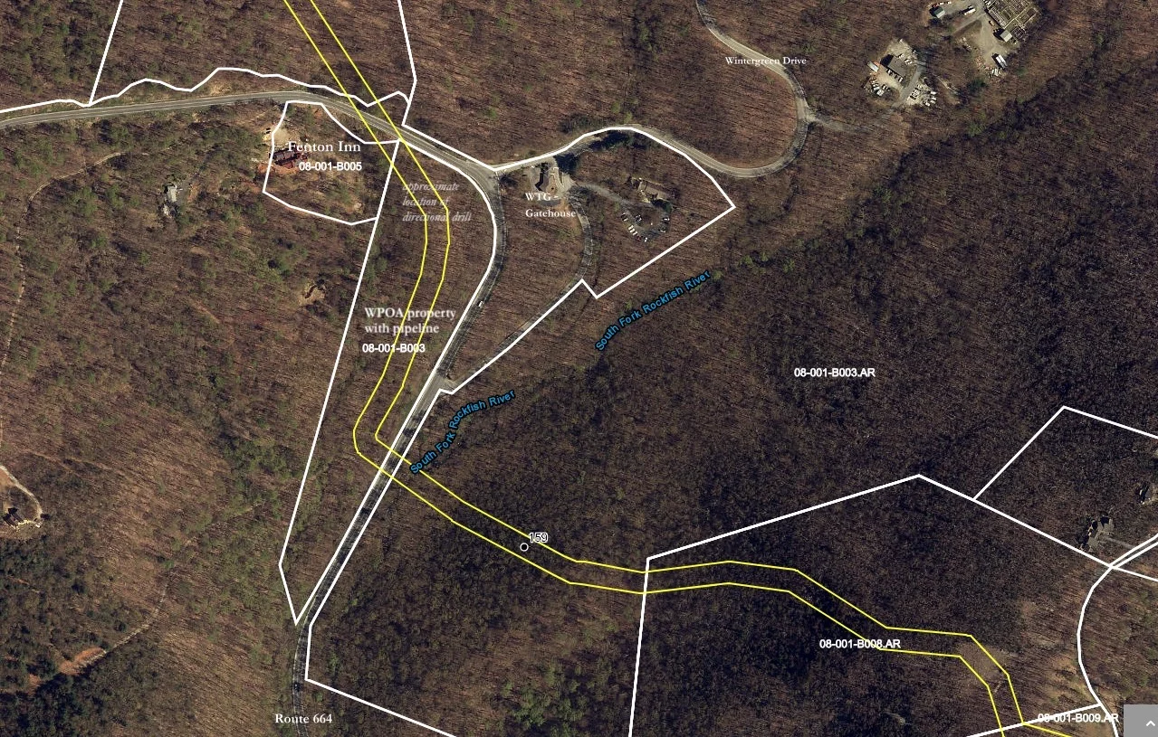 -Click image to enlargeThis map from the Atlantic Coast Pipeline website includes property lines. Pipeline route is in yellow.ACP's construction plans call for a horizontal directional drill on WPOA's property to bore a tunnel for the pipeline benea…
