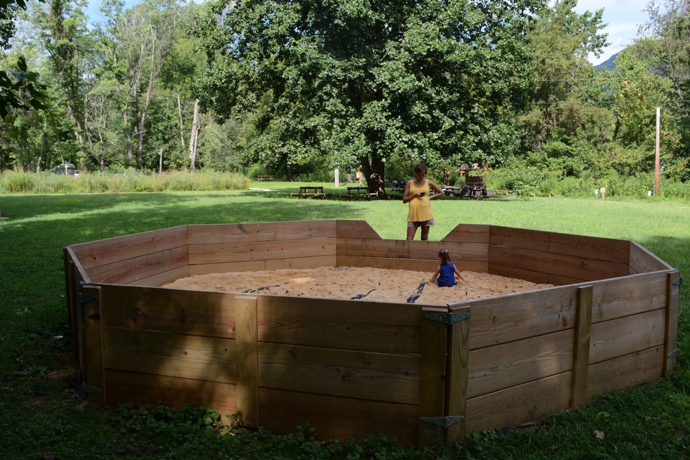 The huge sandbox is another must-do for most.