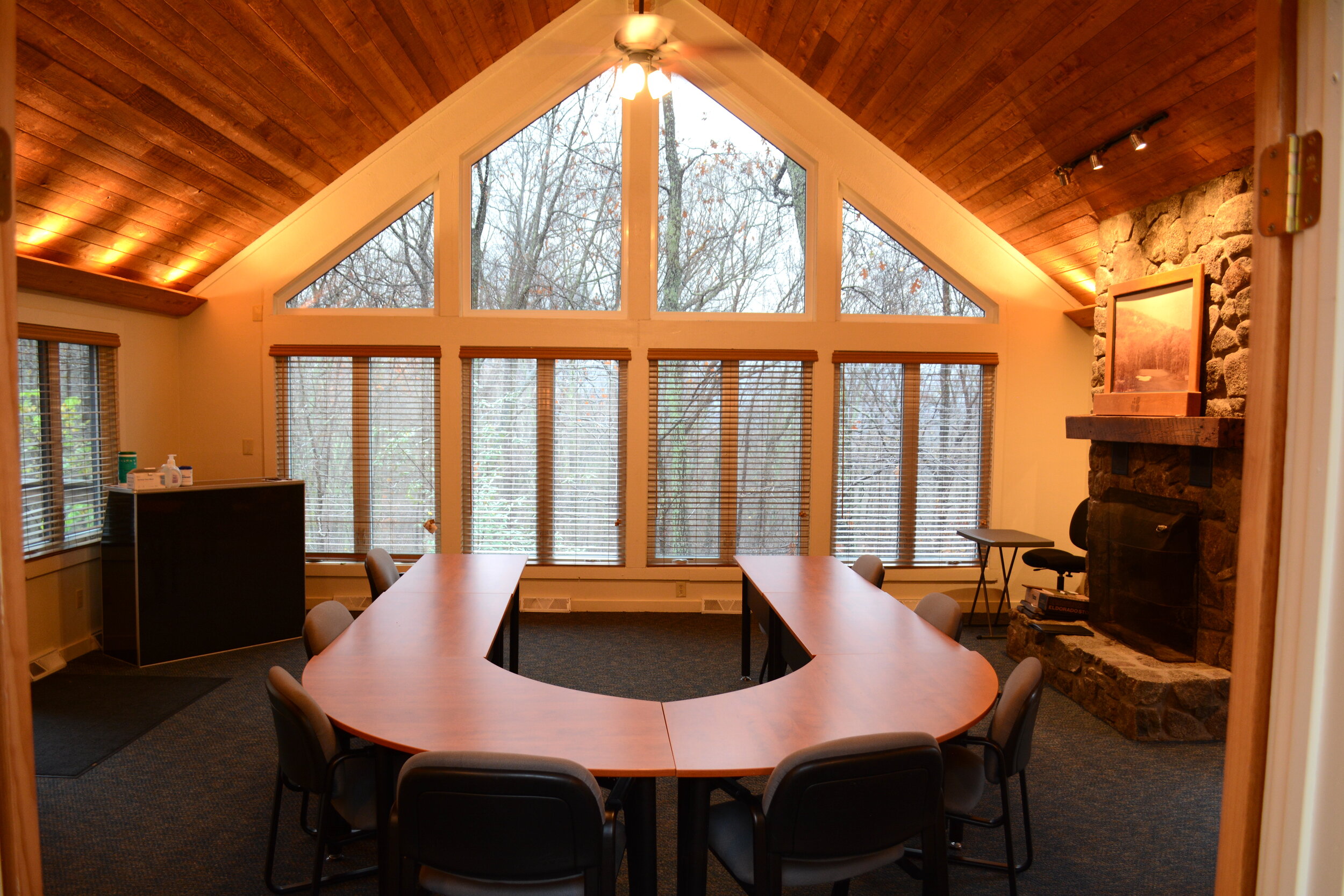   The meeting space can handle a meeting for 12 people easily. This view is from the kitchen.  