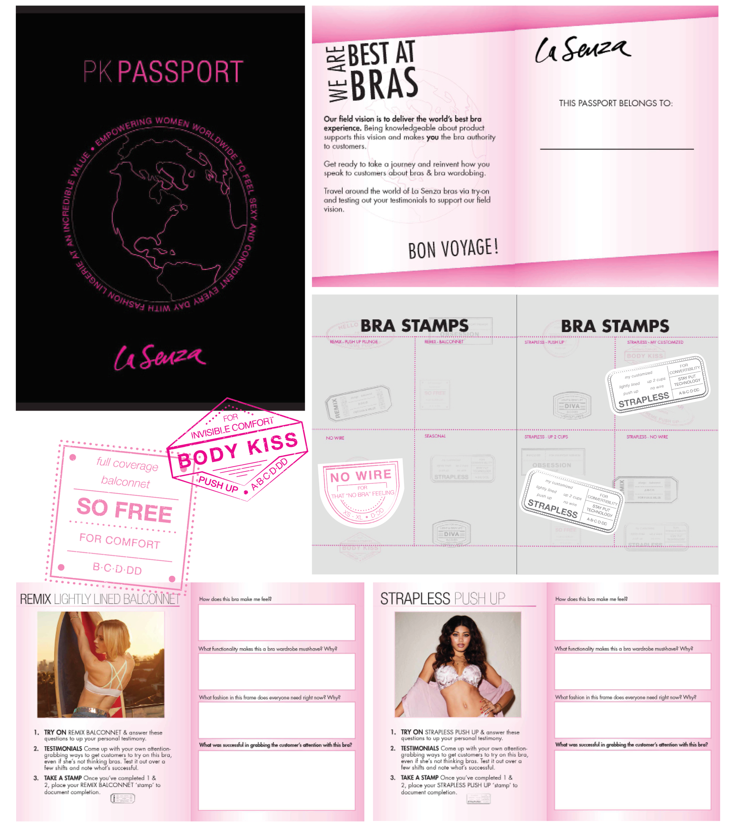 Product Knowledge Passport - This passport is the associates entrance to the world of bras. Completing each bra frame section earns them a custom bra frame stamp (or in this case, sticker).