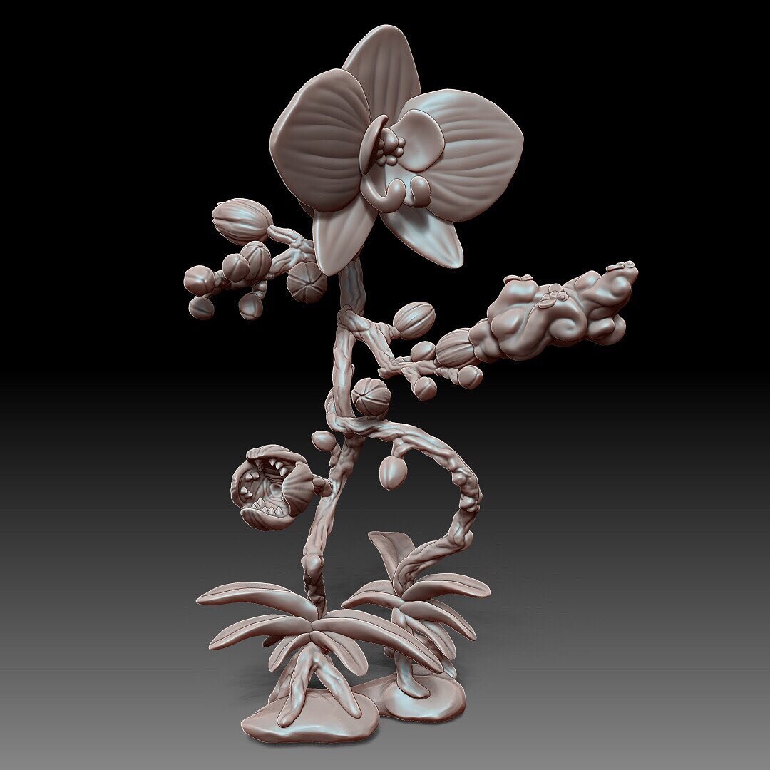 Orchid Elemental. 2nd pose. 

I wanted this one to be more aggressive than the first. I hope the swarms of wasps look terrifying and cute. Adventurers also need to watch out for snapping buds if they can get close enough. 
.
.
.
.
.
.
#fantasyart #3d