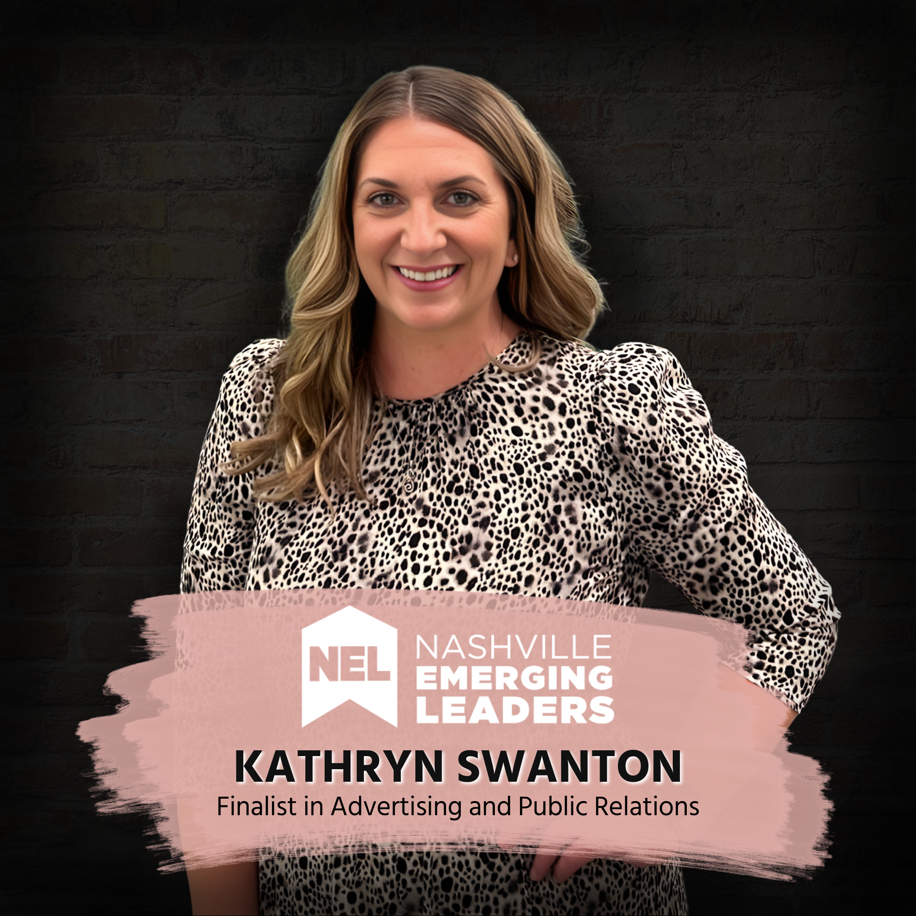 Image celebrating NELA 2025 Nashville Emerging Leader Awards finalist Kathryn Swanton, Founder and CEO of Metkat Marketing, in the Advertising, Marketing & Public Relations category. 