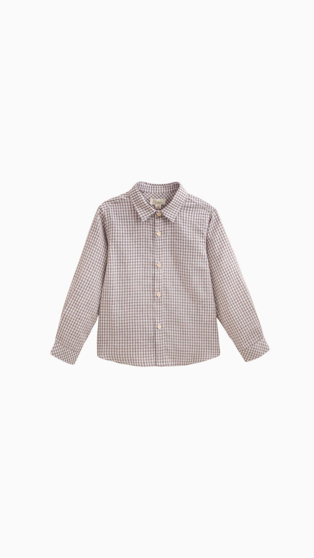 Camisa de niño de cuadros marrones y cuello pico