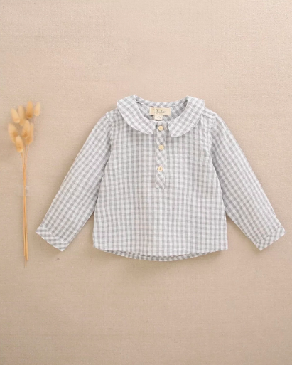 CAMISA DE BEBÉ NIÑO DE CUADROS VICHY GRIS Y BLANCO