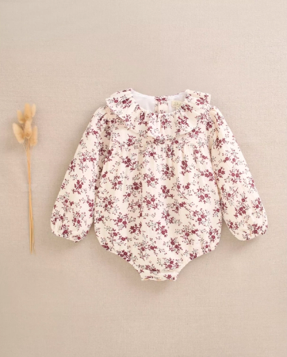 RANITA DE BEBÉ NIÑA BEIGE CON FLORES GRANATES