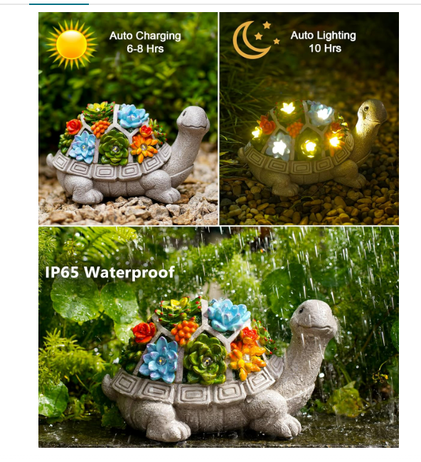 Nacome Solar Garden Outdoor Statues Turtle with Succulent and 7 LED Lights 2.png