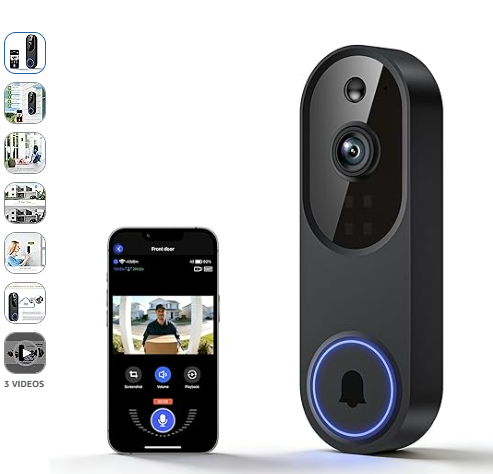 Lunelyx 1080P Wireless Video Doorbell Camera, Outdoor Surveillance Cameras, FHD Live View, Cloud Storage, AI Human Detection, Instant Alert, Night Vision, Two Way Audio, 2.4G WiFi Only