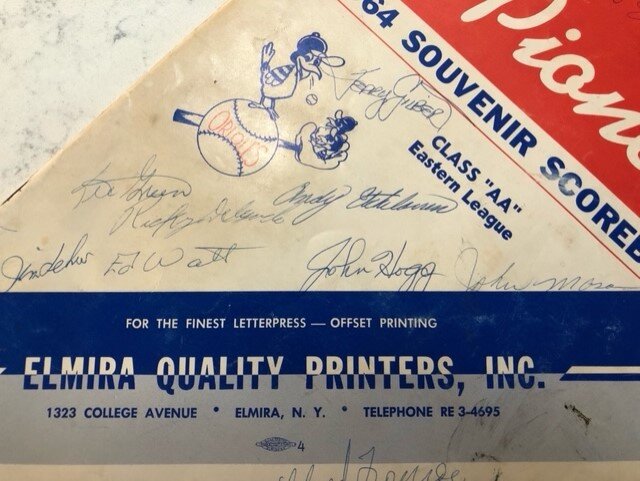 While Dalko was with Elmira only briefly in 1964, these are signatures of his teammates and friends. Included are: Jerry Gilbert, Lee Green, Andy Etchebarren, Ricky Delgado, Jim Lehew, Ed Watt, John Hogg, Lloyd Fourroux (partial at the bottom).