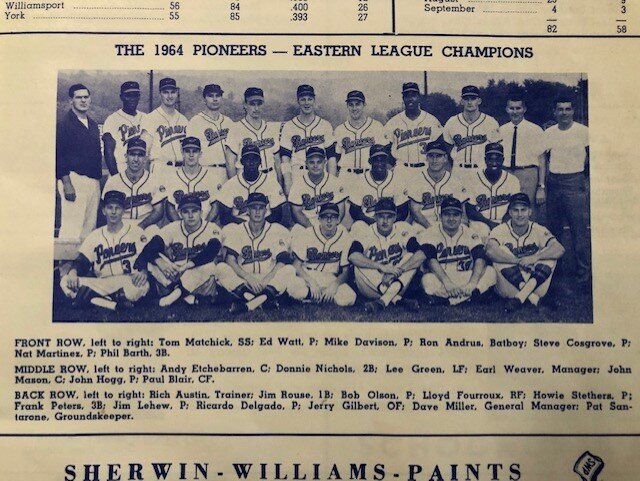 The 1964 Elmira Pioneer team picture. While many of Steve’s teammates and friends are in the picture, Steve is missing.