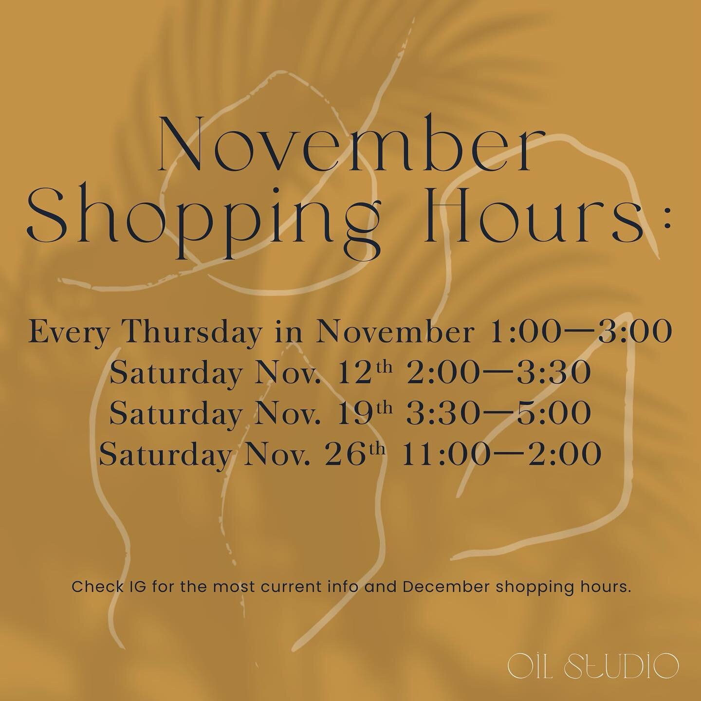 Introducing shopping hours! 
Starting this Thursday Nov. 10th the shop will be open every Thursday from 1:00-3:00 for shopping, learning about product, and complimentary skin consultations.  Come with questions and bring your current products if you 