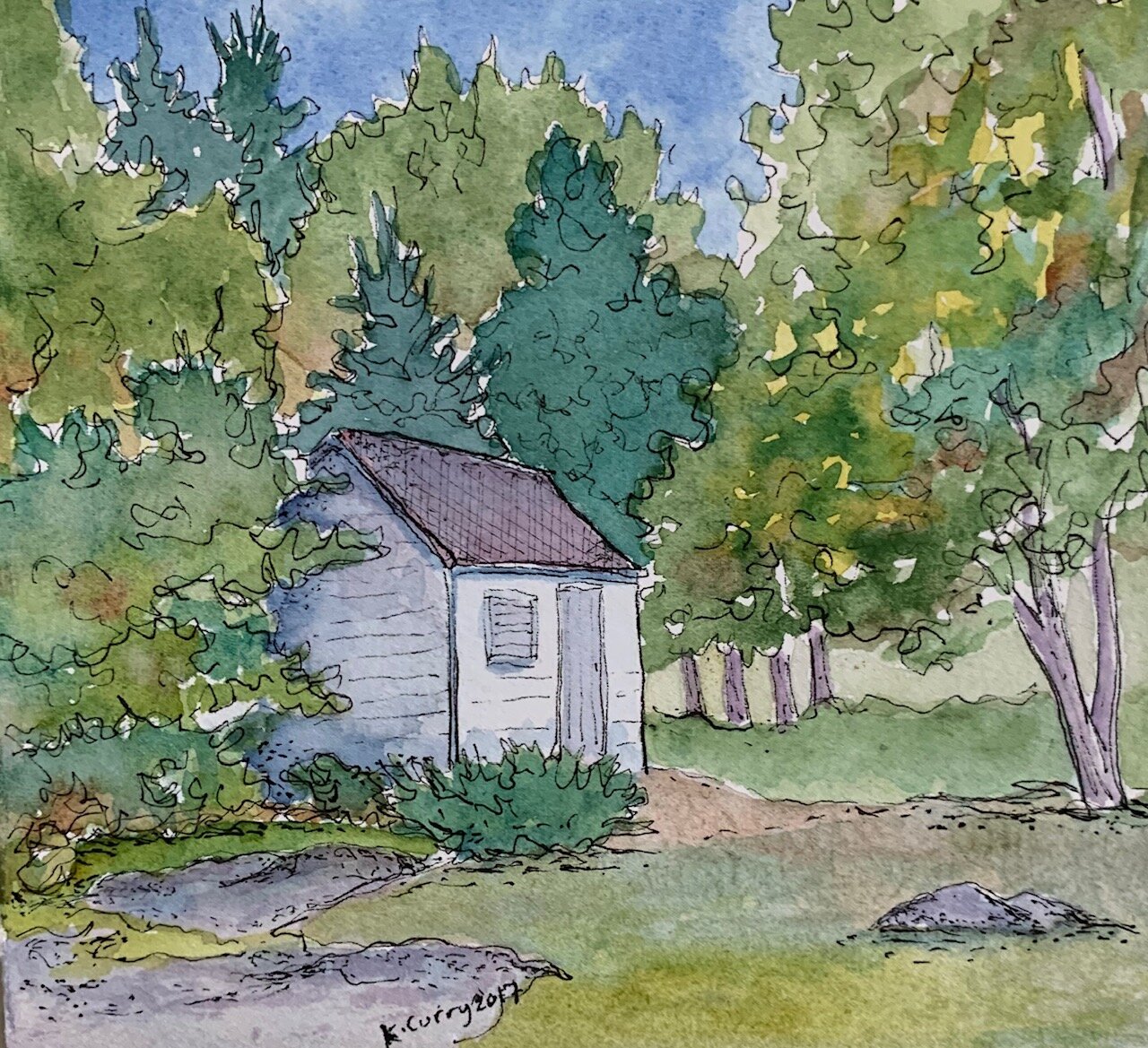 Title: Composition for Serenity,
ink, watercolor on 140lb paper,
Unframed,
2017
5.5”W x 5”H