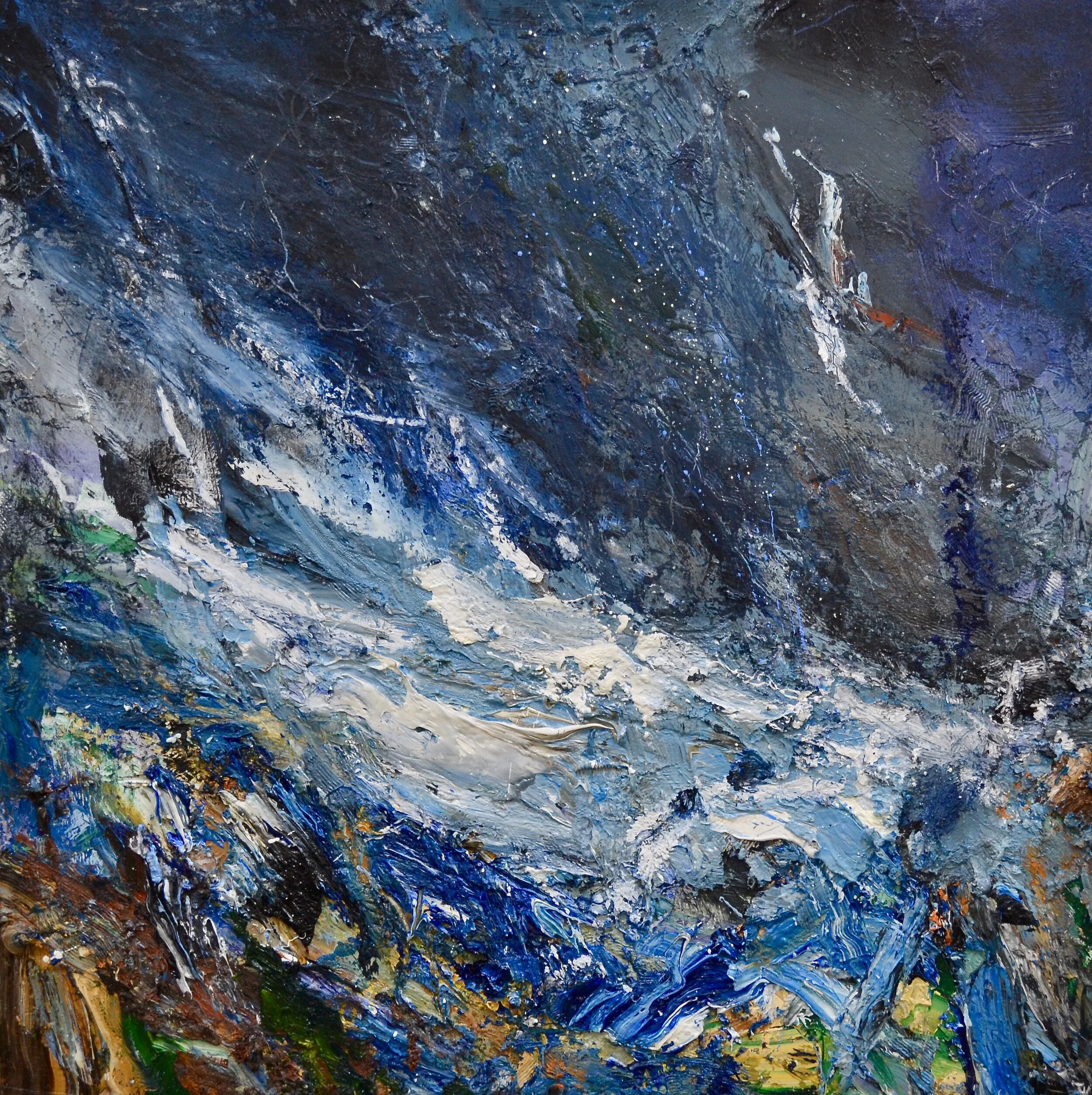 "Winter Cove, Night Time, Breaking Waves"  oil on canvas  75cm x 75cm  SOLD