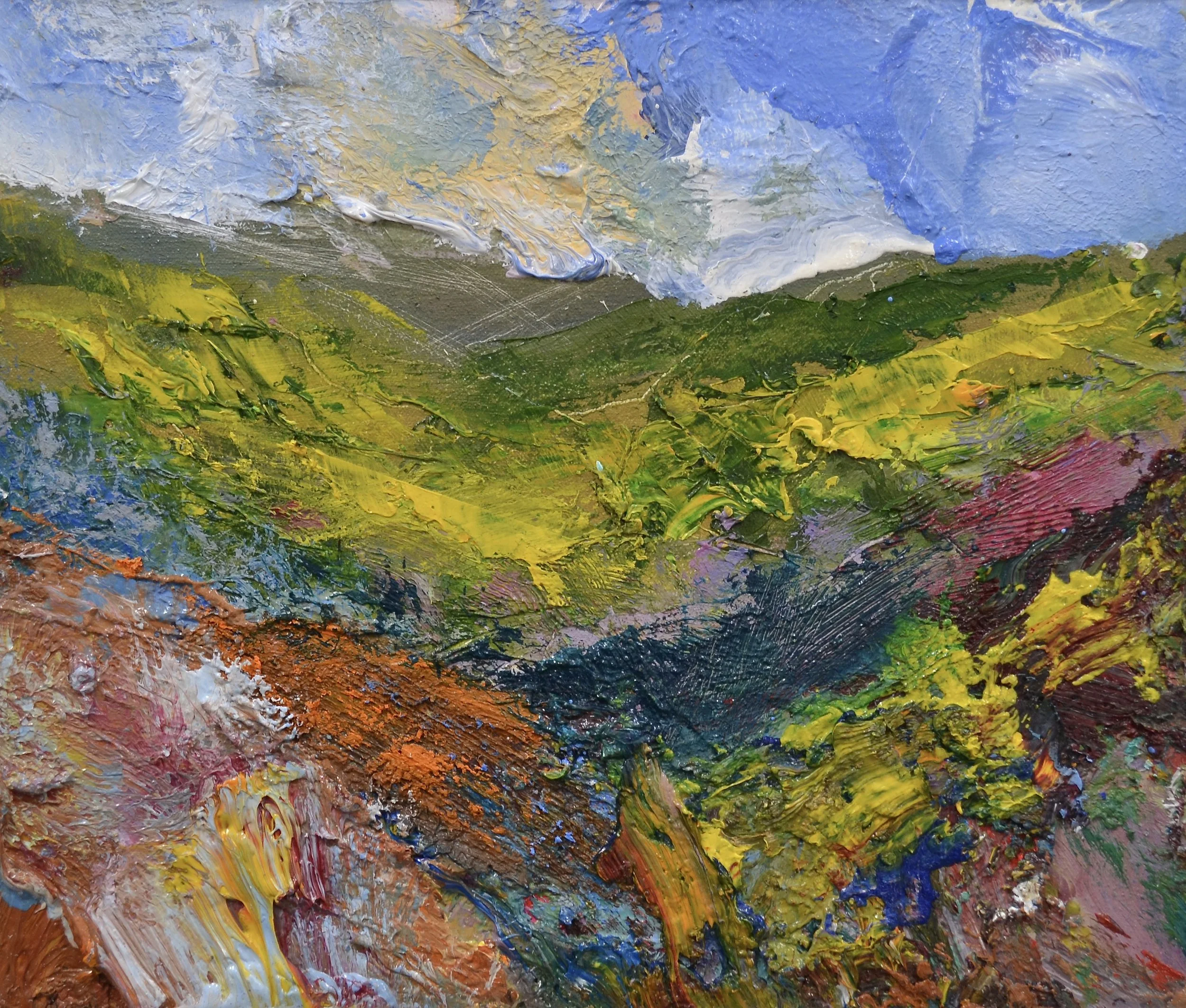 "Fast Moving Sunlight, Across The Moor" oil on canvas 36cm x 41cm SOLD